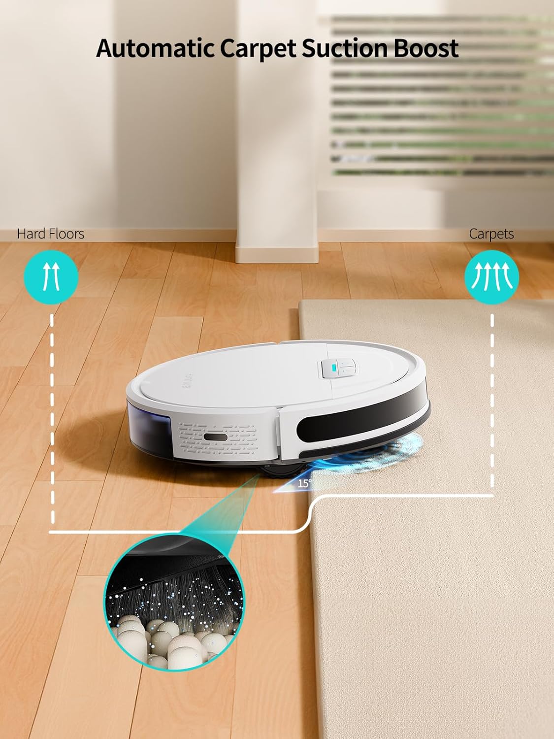 HONITURE Robot Vacuum and Mop Combo, 4000pa Strong Suction, G20 Robot Vacuum Cleaner with Self-Charging, 150Mins Max, App&Remote&Voice Control, Super-Slim, Ideal for Pet Hair - Image 5