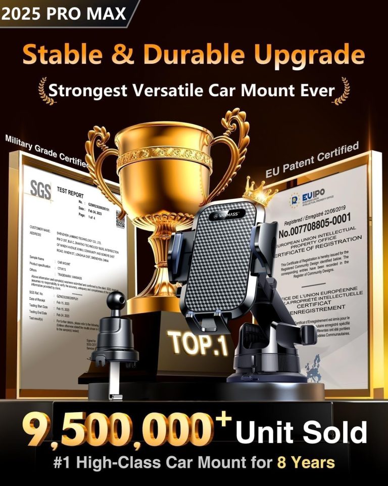 [True Military-Grade] Car Phone Holder VANMASS [Upgraded Strongest Suction & Clip] Cell Phone Mount for Dashboard Windshield Vent, Truck Accessories Cradle Stand for iPhone 16 Pro Max 15 14 13 Android